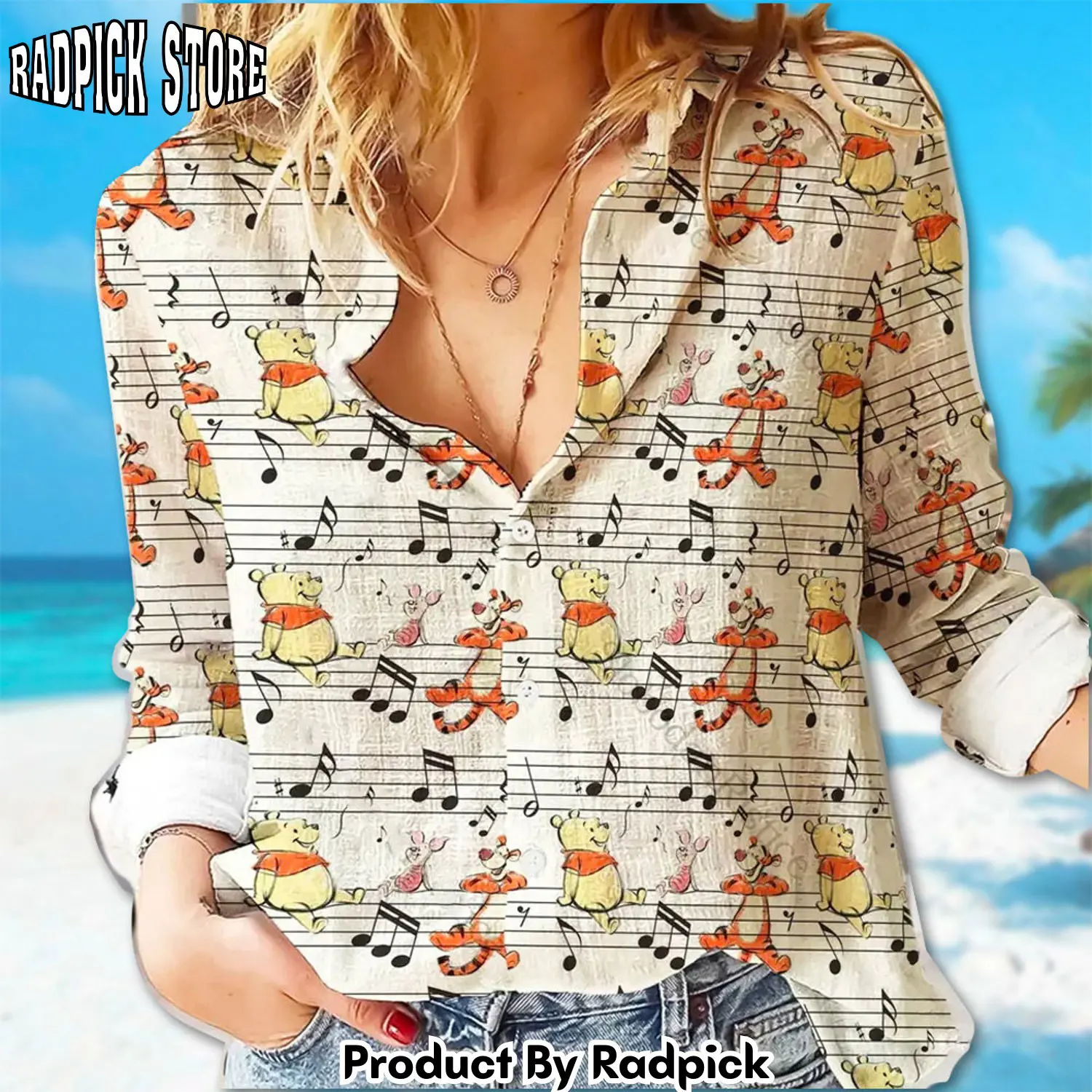 Radpick winnie the pooh linen shirt pooh linen casual shirt tigger piglet eeyore linen button tee cartoon women blouses shirt magic kingdom g rp66214